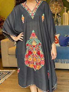 Kaftan - Bordado Preto - Tamanho Único