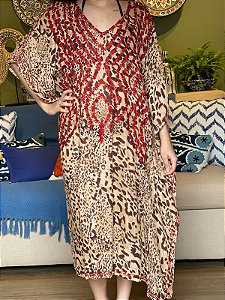 Kaftan - Bordado - Animal Print - Tamanho Único