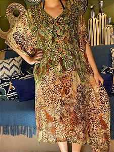 Kaftan  - Bordado - Animal Print - Tamanho Único