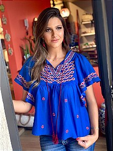 Blusa - Azul - Bordado - M