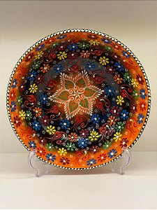 Saladeira - Cerâmica - Turquia - Pintura Alto Relevo - Tamanho Grande - Laranja e Preto