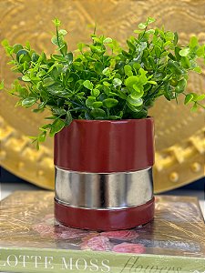 Cachepot em Ceramica - Vermelho Queimado com Prata -  13CM