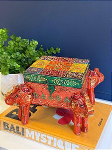Caixa - Porta Joias - Elefante - Madeira - Pintado á Mão - Laranja