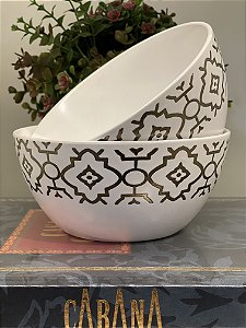 Bowl Relevo - Branco e Dourado - Cerâmica - Tamanho Grande