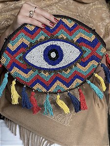 Clutch em miçangas - Olho Grego - Bolsa Pedrarias - Colorida - Marrocos For  You | Decoração e Vestuário - Étnico