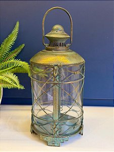 Lanterna - Metal - Verde e Dourada - 38CM