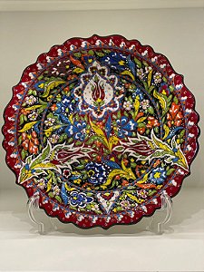 Prato de Parede Grande - Turquia - Decorativo - Cerâmica - Relevo  - Vermelho