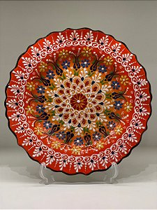 Prato de Parede Medio - Turquia - Decorativo - Cerâmica - Alto Relevo - Laranja