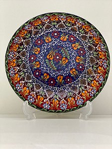 Saladeira - Cerâmica - Turquia - Alto Relevo - Pequeno - Vermelho e Azul