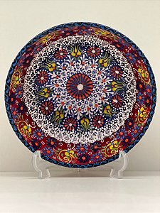 Saladeira - Cerâmica - Turquia - Alto Relevo - Pequeno - Vermelho e Azul