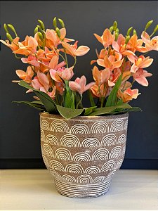 Cachepot em Cimento - Bege e Branco - Relevo -  23CM