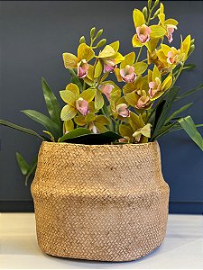 Cachepot em Cimento - Bege - Relevo -  22,5CM