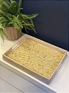 Bandeja - Madrepérolas e Ratan - 43cm