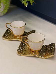 Xícara Turca - Par - Vidro - Dourado e Branco