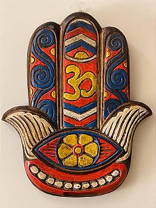 Hamsa - Mão de Fatima - Madeira - Pintado à mão - Colorido