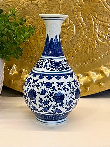 Vaso Decorativo - Azul e Branco - Ceramica - 23CM