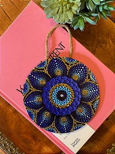 Mandala - Olho Grego - Decorativo - Cerâmica - Azul Escuro e Dourado