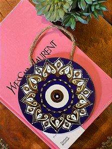 Mandala - Olho Grego - Decorativo - Cerâmica - Azul e Dourado