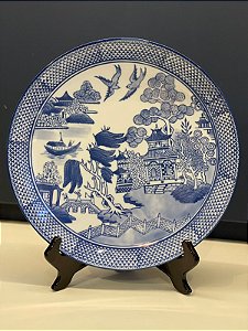 Prato Decorativo - Cerâmica - Azul e Branco - Grande
