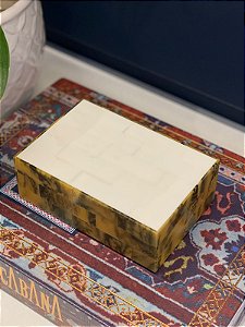Caixa Decorativa - Osso -  Porta Jóias - Off White e Caramelo