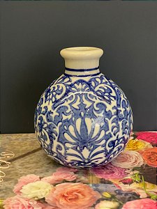 Vaso Decorativo - Azul e Branco - Ceramica - 11CM