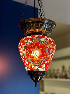 Luminária de Teto Turca Gota Vermelha e Laranja