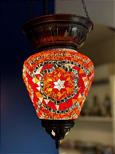Luminária de Teto Turca Gota Laranja e Vermelha