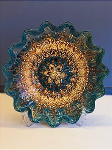 Centro de Mesa em Vitral - Pequeno - Verde e Dourado