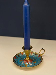 Porta Vela - Latão - Dourado - Azul Claro