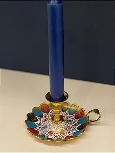 Porta Vela - Latão - Dourado -Flor - Branco
