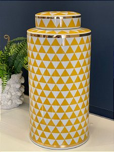 Potiche  - Ceramica - Amarelo e Branco - 40CM