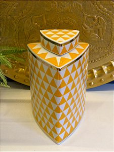 Potiche  - Ceramica - Amarelo e Branco - 26CM