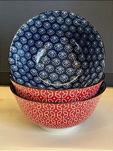 Bowl - Cerâmica - Azul e Vermelho - Tamanho Grande