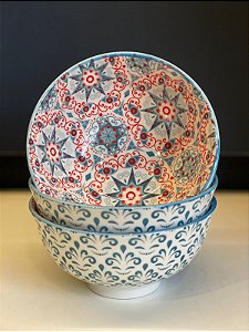 Bowl - Cerâmica - Azul Claro e Vermelho - Tamanho Médio