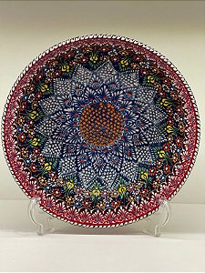 Saladeira - Cerâmica - Turquia - Alto Relevo - Grande - Vermelha e Azul