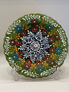 Prato de Parede Pequeno - Turquia - Decorativo - Cerâmica - Alto Relevo -  Verde
