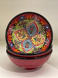 Bowl - Cerâmica - Turquia - Relevo - Vermelho e Verde - Tamanho Médio