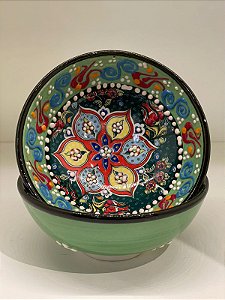 Bowl - Cerâmica - Turquia - Relevo - Verde Claro - Tamanho Médio