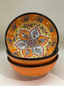 Bowl - Cerâmica - Turquia - Relevo - Laranja e Amarelo - Tamanho Médio