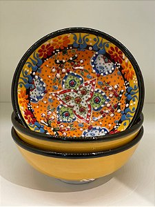 Bowl - Cerâmica - Turquia - Relevo - Amarelo e Laranja - Tamanho Médio