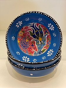 Bowl - Cerâmica - Turquia - Azul e Vermelho - Tamanho Médio