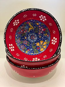 Bowl - Cerâmica - Turquia - Vermelho e Azul - Tamanho Médio