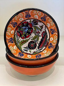 Bowl - Cerâmica - Turquia - Laranja e Branco - Tamanho Médio