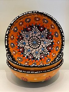 Bowl - Cerâmica - Turquia - Alto Relevo - Laranja - Tamanho Médio