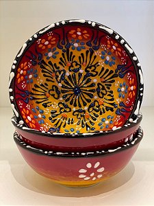 Bowl - Cerâmica - Turquia - Alto Relevo - Vermelho e Amarelo - Tamanho Médio