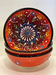 Bowl - Cerâmica - Turquia - Alto Relevo - Laranja - Tamanho Médio