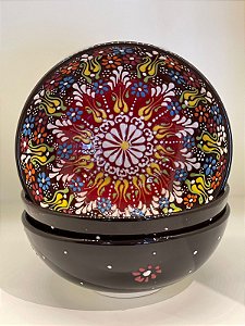 Bowl - Cerâmica - Turquia - Tamanho Grande - Pintura Relevo - Marrom