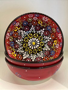 Bowl - Cerâmica - Turquia - Tamanho Grande - Pintura Relevo - Vermelho