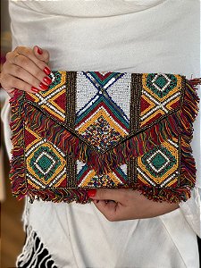 Bolsa Clutch - Miçangas - Colorida  - Com Alça