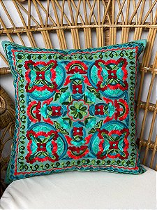 Capa de Almofada Bordada 45x45 Verde
